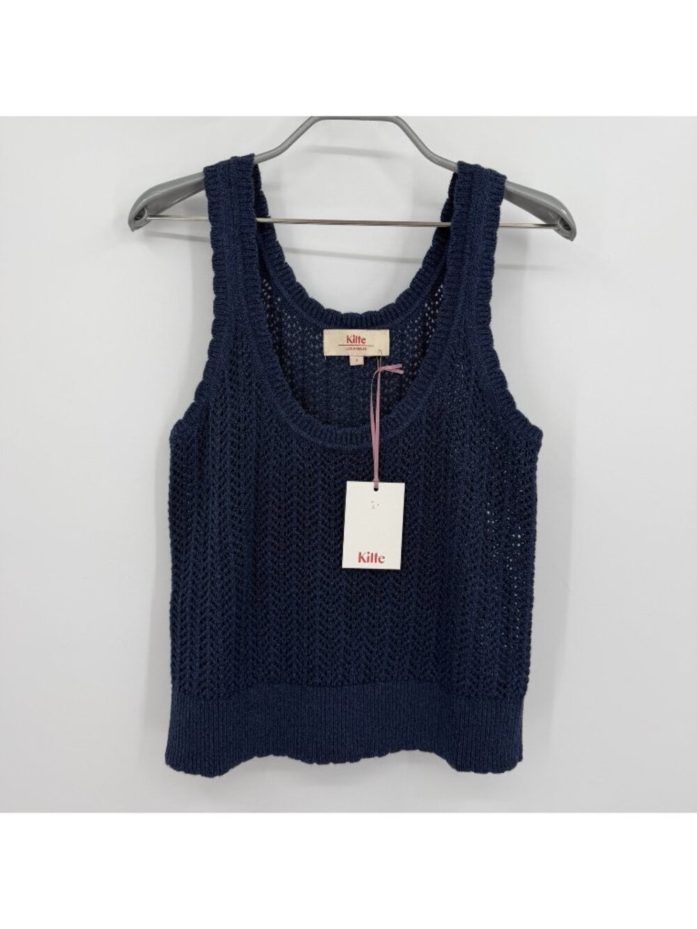 Kilte Collection Hailey Crochet Knit Tank in Navy Blue size 2/M Cotton-Cashmere